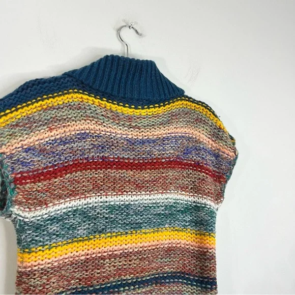 Vintage 80s Coogi style colourful striped knit short sleeve cardigan sweater L - Picture 9 of 14